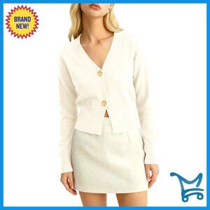 Cropped V-Neck Cardigan Slim Fit Button Down Knit Sweater for Layering